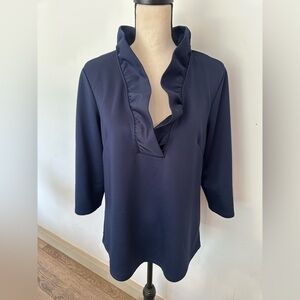 Gretchen Scott Designs Deep Blue Ruffled Blouse